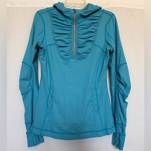 Lululemon Run Resolution Hoodie Blue Microstripe Ruched Front - Size 10